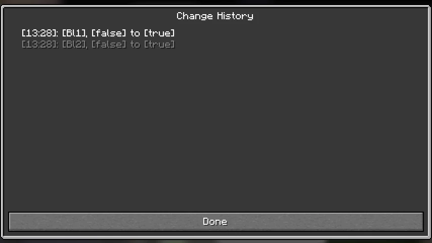 Fzzy Config in Minecraft: All tracked changes can be viewed in the Change History button of the Change Manager